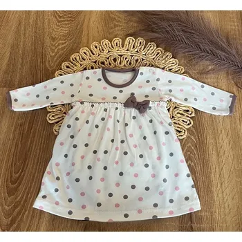 Kojenecké oblečení Mamatti Bavlněné šaty s mašličkou, dl. rukáv, Puntík, Mamatti, smetanové s potiskem Velikost: 74 (6-9m)