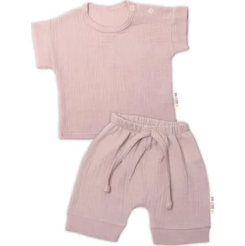 Dívčí legíny Baby Nellys 2-dílná mušelínová soupravička, tričko + kraťasky BOY, béžová Velikost: 56 (1-2m)