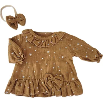 Z&Z Mušelínové šatičky s hvězdičkami + čelenka Z&Z, skořicová Velikost: 68 (3-6m)