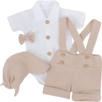 Kojenecká souprava Z&Z Mušelínové kraťasy s láclem, bodýčko, čepička, motýlek 4D sada, Z&Z, písková/bílá Velikost: 62 (2-3m)