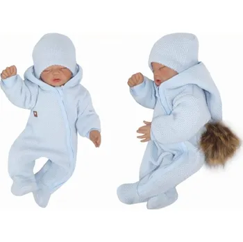 Z&Z Přechodová kombinéza s kapucí a kožešinovou bambulí, modrá Velikost: 86 (12-18m)