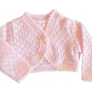 Dívčí pletené, ažurkové bolerko, dl. rukáv - sv. růžové Velikost: 74 (6-9m)