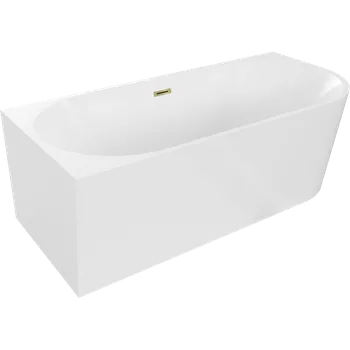 Vana Mexen Mia rohová volně stojící vana levá 160 x 75 cm, bílá, přepad zlatý - 52691607500L-50 Volně stojící vany