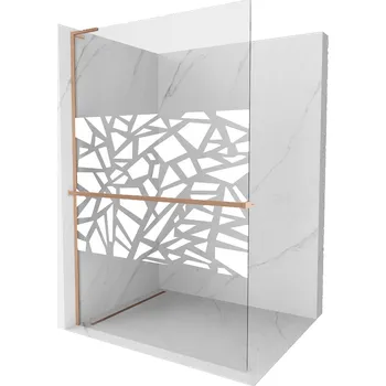 Mexen Kioto+ L Sprchová stěna s policí Walk-in 80 x 200 cm, bílý vzor, kartáčovaná měď - 800-080-123-65-85 Sprchové stěny