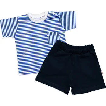 Baby Nellys Tričko s kapsičkou, krátký rukáv + kraťásky, 2D, Baby Nellys, bavlna, proužek/granát Velikost: 92 (18-24m)