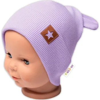 Baby Nellys Žebrovaná dvouvrstvá čepice s oušky TEDDY - lila Velikost: 80/86 (12-18m)