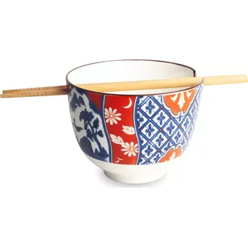 Sada nádobí Made in Japan Asijská Soba miska s hůlkami - porcelán - Botanica flower 13 cm