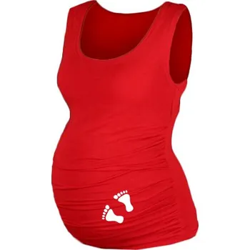 Těhotenské šaty Be MaaMaa Top, tílko Dana s potiskem Nožiček - červené, vel. S/M Velikost oblečení: L/XL