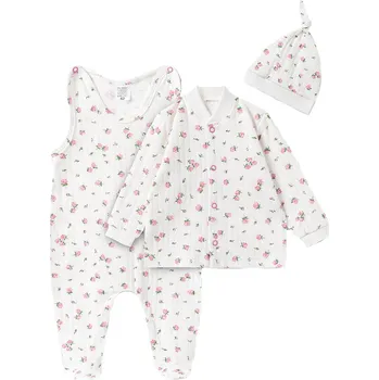 Kojenecká souprava MBaby Bavlněná 3D sada, dupačky s košilkou + čepička, Amélie, bílá/růžová Velikost: 56 (1-2m)