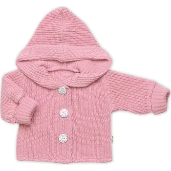 Dětská móda Baby Nellys Pletený svetřík s kapucí a knoflíčky Made with Love, růžový Velikost: 56/62 (0-3m)