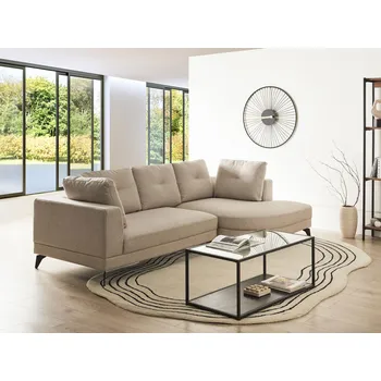 Pohovka Rohová pohovka světle béžová napodobenina lnu čalounění levostranná vodoodpudivá černé železné nohy s polštáři moderní styl obývací pokoj Beliani