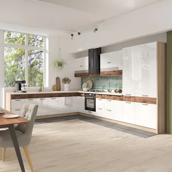 Kuchyňská linka Kuchyňská linka FAVORIT r | 310x360cm | ribbeck/bílá lesk | VÝBĚR KORPUSU a KOVÁNÍ