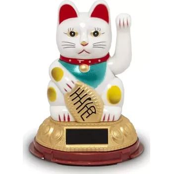 Made in Japan Kočka štěstí mávající solární - bílá 12 cm