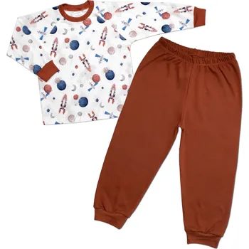 Kojenecký body Mrofi Dětské pyžamo 2D sada, triko + kalhoty, Cosmos, Mrofi, hnědá/bílá Velikost: 116 (5-6r)