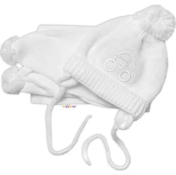 Kojenecký body Zimní čepička s šálou - Autíčko bílá, 0-6m, Baby Nellys Velikost koj oblečení: 56-68 (0-6 m)