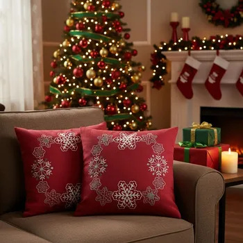 Polštář Návlek na polštář, Kouzelné vločky, červený, 40 x 40 cm