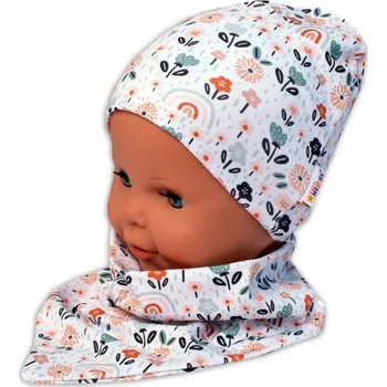 Kojenecký body Baby Nellys Dvouvrstvá čepice + šátek Palouček, smetanová, vel. 92/98 Velikost: 92/98 (18-36m)