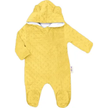 Baby Nellys Kombinézka/overálek MINKY s kapucí a oušky - žlutá Velikost: 68 (3-6m)
