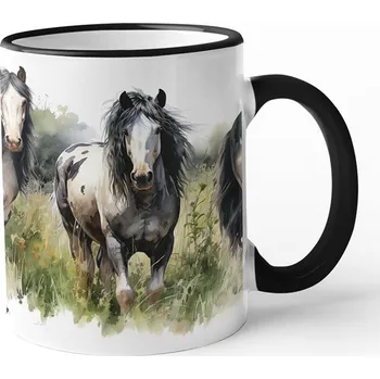 Keramický hrnek s motivem koní, Barva Černá, Velikost 330 ml, Canvas Keramický hrnek s barevným uchem Bezvatriko.cz 3053