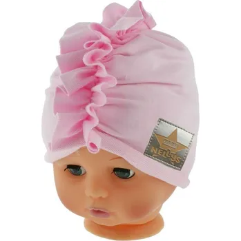 Kojenecký body Baby Nellys Jarní/podzimní bavlněná čepice - turban, sv. růžová Velikost: 68/74 (6-9m)