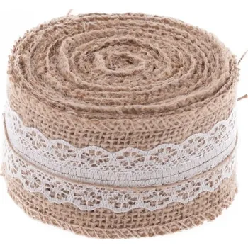 Svatební dekorace Juta v roli 4cm x 4,5m přírodní, bílá krajka
