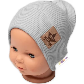 Kojenecký body Žebrovaná dvouvrstvá čepice s lemem - šedá, Baby Nellys Velikost: 80/86 (12-18m)