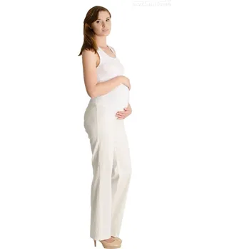 Těhotenská móda Be MaaMaa Lněné kalhoty, rovné - letní - smetanové Velikost oblečení: M (38)