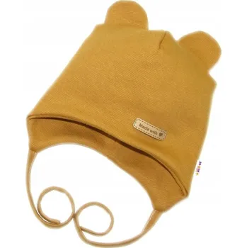 Dětská móda Baby Nellys Čepička na zavazování, bavlna, Little Teddy, Baby Nellys, hořčicová Velikost: 86/92 (18-24m)