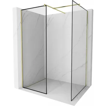Mexen Kioto sprchová stěna Walk-in 110 x 70 cm, černý rám, zlatý kartáčovaný - 800-110-202-55-70-070 Sprchové stěny