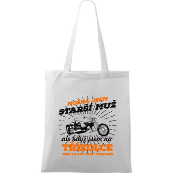 Nákupní taška Možná jsem starší muž - tříkolka - Taška bavlněná - 42 x 38 cm ( Bílá )