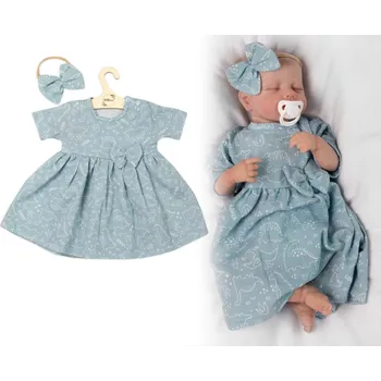 Kojenecké oblečení Baby Nellys Mušelínové šatičky + čelenka 2-dílná sada Dino, Baby Nellys, mátové Velikost: 80 (9-12m)