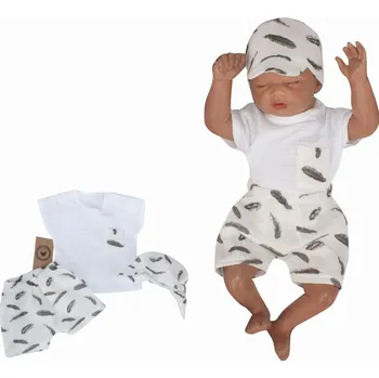 Kojenecký body Z&Z Mušelínové triko, kraťasy + šátek, 3D sada, Pírka Z&Z, bílá/smetana Velikost: 86 (12-18m)