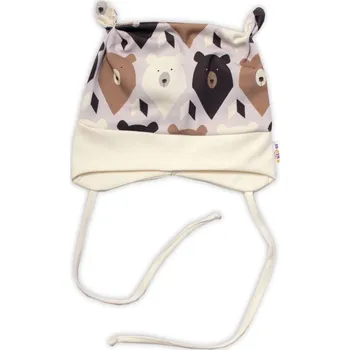 Baby Nellys Kojenecká čepička uzlíček na zavazování - Medvědi, hnědá, vel. 68/74 Velikost: 56/62 (0-3m)