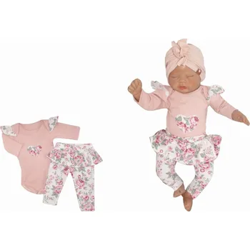 Kojenecká souprava Z&Z 2-dílná soupravička body a legíny se sukničkou Květy - pudrová/ecru Velikost: 68 (3-6m)