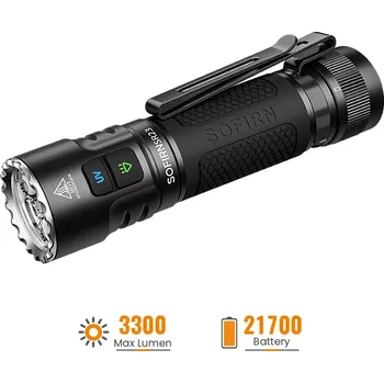 Multifunkční svítilna s UV světlem, Sofirn SR23, 3300 lumenů, s akumulátorem (velmi výkonná UV svítilna s teplotou 7000K, kvalitní baterka od firmy Sofirn s možností nošení na klipu)