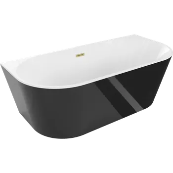 Vana Mexen Oval volně stojící vana u stěny 140 x 75 cm, bílá/černá, přepad zlatý kartáčovaný - 52671407575-55 Volně stojící vany