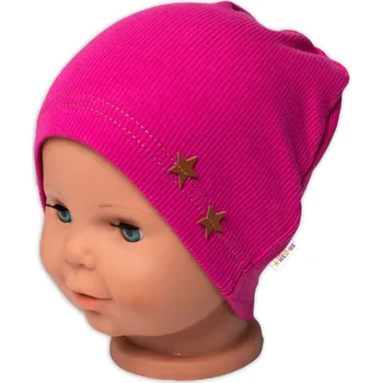 Baby Nellys Žebrovaná čepice Hvězdičky - malinová Velikost: 80/86 (12-18m)