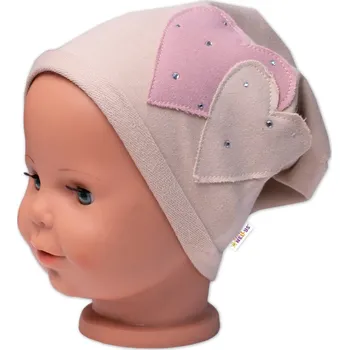 Dětská móda Baby Nellys Dětská čepice bavlna, Srdíčka s kamínky, Baby Nellys, béžová Velikost: 92/98 (18-36m)