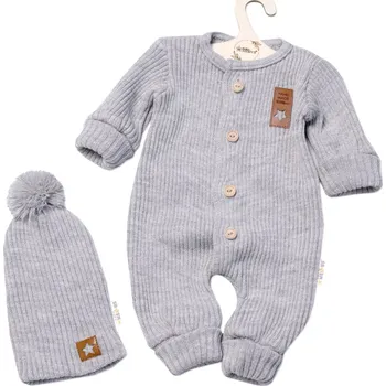 Baby Nellys 2-dílná sada Pletený overálek STAR + čepice Hand Made, šedý Velikost: 80/86 (12-18m)