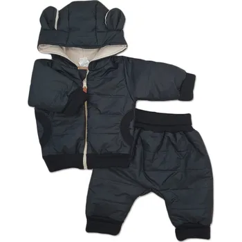 Kojenecká souprava Z&Z Stylová prošívaná bunda s kapucí + kalhoty - černá Velikost: 68/74 (6-9m)