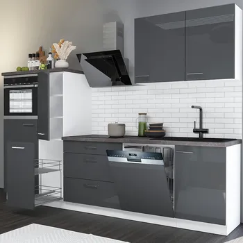 Kuchyňská linka Kuchyňská linka LARA gr | 280 cm | UNI provedení | VÝBĚR TYPU ZÁSUVEK | šedá lesk