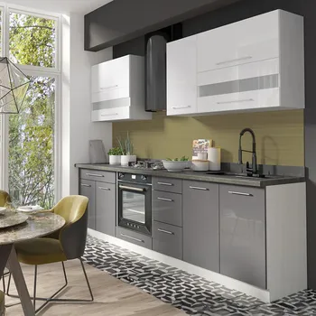 Kuchyňská linka Kuchyňská linka CREATIVA | 270 cm | VÝBĚR KORPUSU a KOVÁNÍ | bílá lesk/šedá lesk