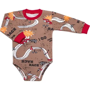 Kojenecký body Mrofi Body dl. rukáv, bavlna, zapínání u krku Mrofi, RACE - hnědé Velikost: 80 (9-12m)