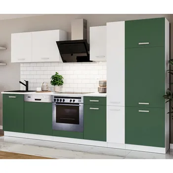 Kuchyňská linka Kuchyňská linka TONI | 300 cm | S PRACOVNÍ DESKOU | bílá/labrador zelená