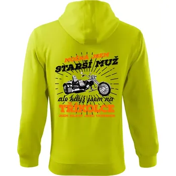 Pánská mikina Možná jsem starší muž - tříkolka - Mikina s kapucí na zip trendy zipper - L ( Limetková )
