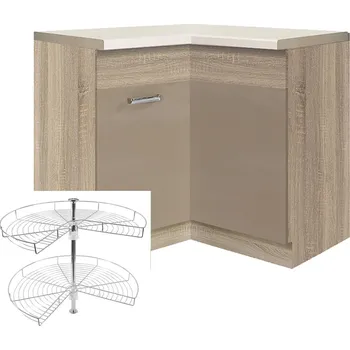 Kuchyňská skříňka PREMIO sc | dolní skříňka PRE-16D s otočnou policí | 90x90 cm | sonoma/capuccino lesk