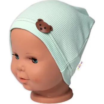 Baby Nellys Žebrovaná čepice Medvídek - mátová Velikost: 80/86 (12-18m)