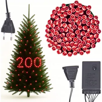 Vánoční dekorace VÁNOČNÍ OSVĚTLENÍ NA STROMEČEK 200 LED ČERVENÉ SILNÉ S PROGRAMÁTOREM VENKOVNÍ
