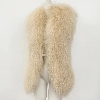 Dámská vesta Best Fashion Kožešinová vesta z mongolské kožešiny bez rukávů Velikost: ONE SIZE, Barva (Varianta): Milktea