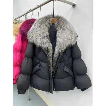 Dámská parka Best Fashion Dámská péřová bunda s kožešinovým límcem a prachovým peřím Velikost: S, Barva (Varianta): black sliver